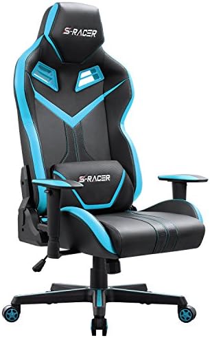 Homall S-Racer Series Gaming Chair Executive Swivel Office Chair Ergonomic Racing Chair High Back Desk PU Leather Computer Chair Tilt E-Sports Chair with Headrest and Lumbar Support(Blue)