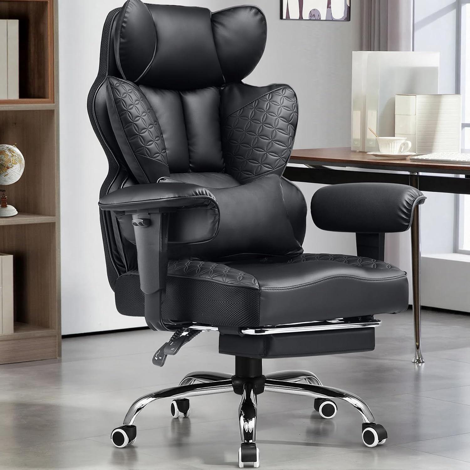 GTPLAYER Big and Tall Gaming Chair 400lbs Heavy Duty Office Chair with Foot Rest &amp; Ergonomic Pocket Spring Lumbar Support, High Back 3D Saddle Shaped Cushion for Back Pain Relief, Matte-Black