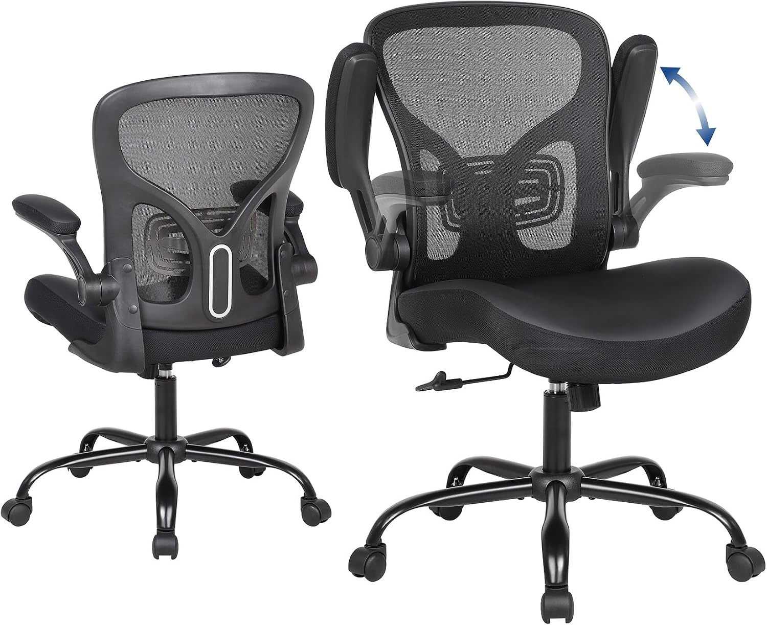 Ergonomic Office Chair, Flip-up Armrest, Mesh Back PU Leather Seat