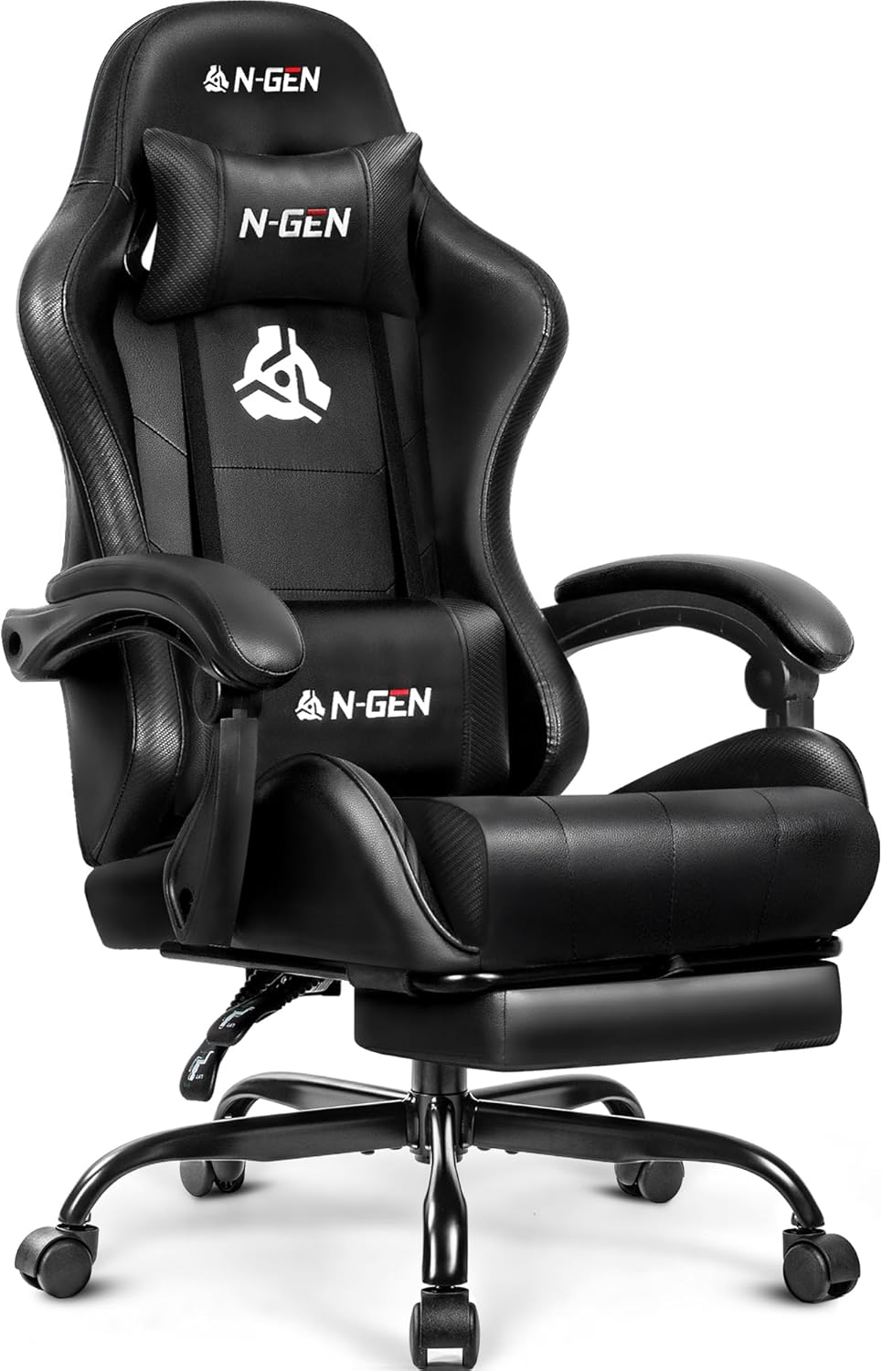 N-GEN GAMING Gaming Chair with Footrest, Lumbar, High-Back, All Black