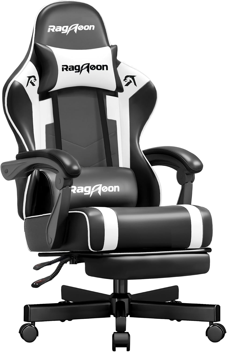 Video Gaming Chair for Adults with Footrest, Ergonomic PC Chair, Jet Black