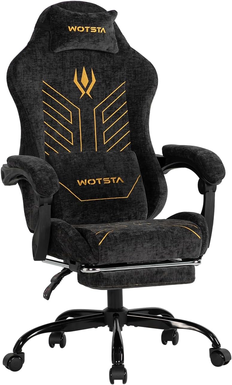 Gaming Chair Fabric with Footrest for Office and Home 300 LBS Black
